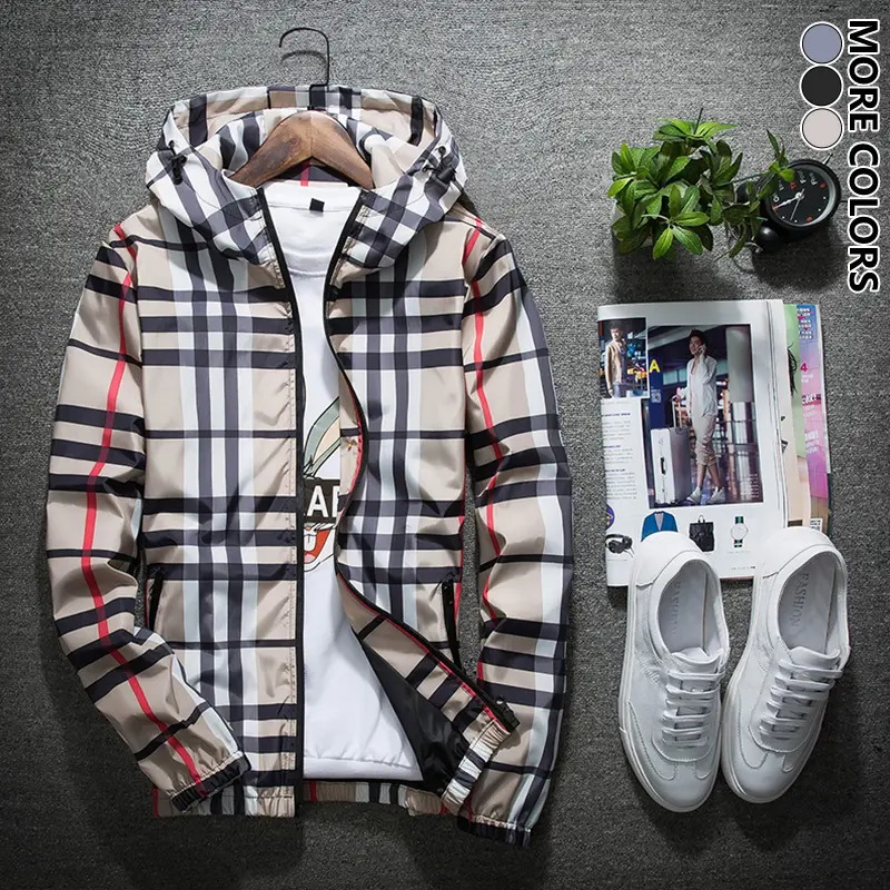 Men’s Plaid Hooded Jacket - Stylish Menswear Tops, Long-Sleeve Daily Casual All-Match Outerwear