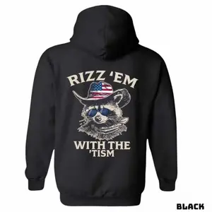 Rizz 'Em With The 'Tism Graphic Hoodie Sweatshirt T-shirt Fun Raccoon Design with Cowboy Hat Perfect for Outdoor Parties Casual Events Comfort and Style 100% Polyester