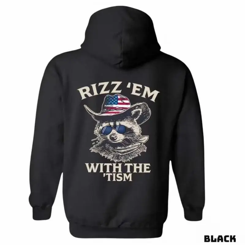 Women's Fitted Long Sleeve Soft Ribbed Flag Graphic Hoodie - 100% Polyester, Fun Raccoon With Cowboy Hat Design, Comfortable Style For Outdoor Parties, Casual Events, Tops