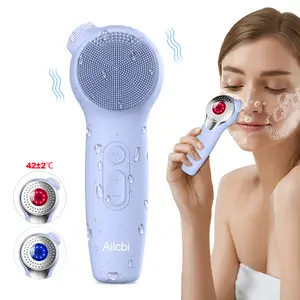 Ailcbi LED Facial Cleansing Brush Skin Massager Electric Silicone Face Brush Sonic Vibration IPX7 Waterproof Hot Compress Red and blue Lighting