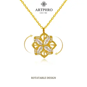 ARTPHRO Women's Elegant 4-Leaf Clover Rotatable Pendant Short Fashion Necklace - Fade-Resistant Costume Jewelry, Dainty Heart Zirconia Flat Byzantine Chain, Ideal for Daily Wear & Gifting
