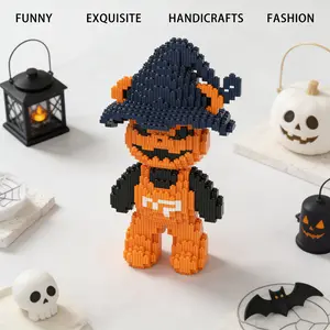1454pcs Halloween Pumpkin Bear Series Building Blocks Set, Creative DIY Craft Toy, Home Decor, Stress Relief Model, Birthday Gift