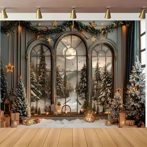 Winter Christmas Vinyl Backdrop 5x3ft 5x7ft with Cedar Forest & Full Moon Design for Holiday Parties Birthdays Photo Studio Decorations Banners Ornaments