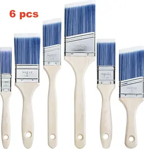 Paint Brushes, 6 Pack, 1”, 1.5”, 2”, 2.5”, Treated Wood Handle, Paint Brushes for Walls, Stain, Furniture