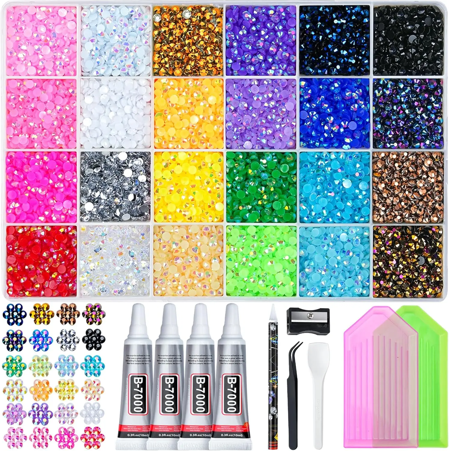 A total of 40000 jelly rhinestone synthetic beads, including decorative sets, 3mm multi-color synthetic beads, resin flat bottomed beads, can be used for handmade crafts, books, shoes, nail art, glitter decoration, nail art, glitter sets, etc.