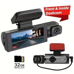 Car Recorder 1080P HD Infrared Night Vision USB Power 2 Lenses, with 32G Memory Card Front and Interior Recording DVR Wide Angle