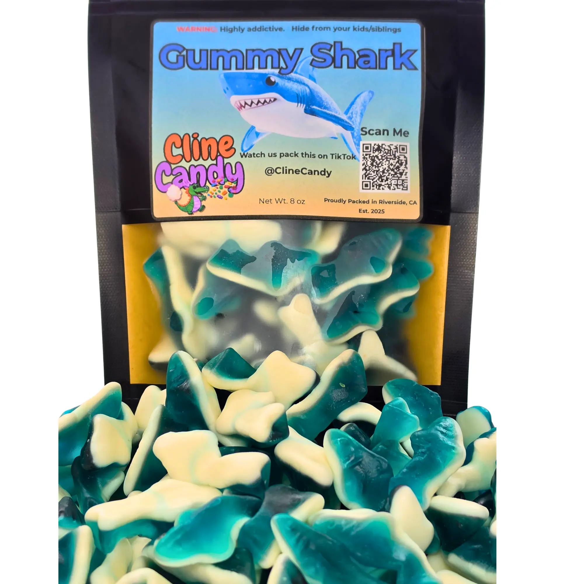 Blue Raspberry Gelatin Gummy Sharks Candy - Chewable Soft Bites with Marshmallow Base, Everyday/Movie Night/Watch Party Treats - 0.5 LB or 1 LB Pick-and-Mix Bags