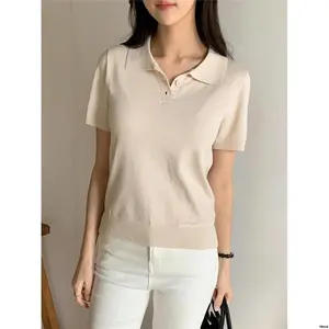 DAZYWomenBusinessCasualPoloCollarShortSleeveKnitTop