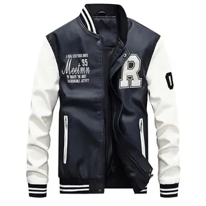 Men's faux leather jacket casual baseball rack collar slim fit jacket