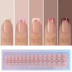 XBASICTIPS French Tip Press On Nails, 150Pcs French Gel Nail Tips Short Square, Soft Gel Pre-shaped No Need to File 3 in 1 Tips, Fake Nails for Nail Art DIY Extension Designs 15 Sizes