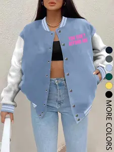 Women's Fall Winter New Baseball Jacket, Letter Print Casual Sporty Outerwear, Fitted Design, Hip Hop Style, Suitable for Daily Wear