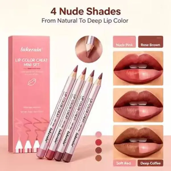 4Pcs Multi Shades Lip Liner Pencils Waterproof Non Transfer Matte Lip Contour Pencil Rich Color Lip Outline Cosmetic Set