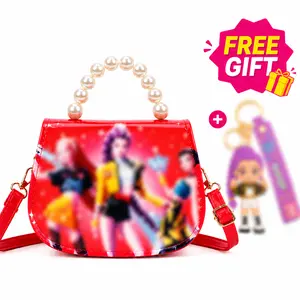 Cute Girls Crossbody Bag with Pearl Handle, Small Shoulder Purse for Kids, Lightweight Fashion Handbag for Travel, Party, School, Holiday Gift, Doll Accessory Included, Adjustable Strap, Convertible Shoulder & Crossbody Bag