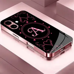 Suitable for [iPhone 16] Women's high-end phone case，The latest Pink Iridescent Glass Case—choose from 26 premium-look letters.YM99