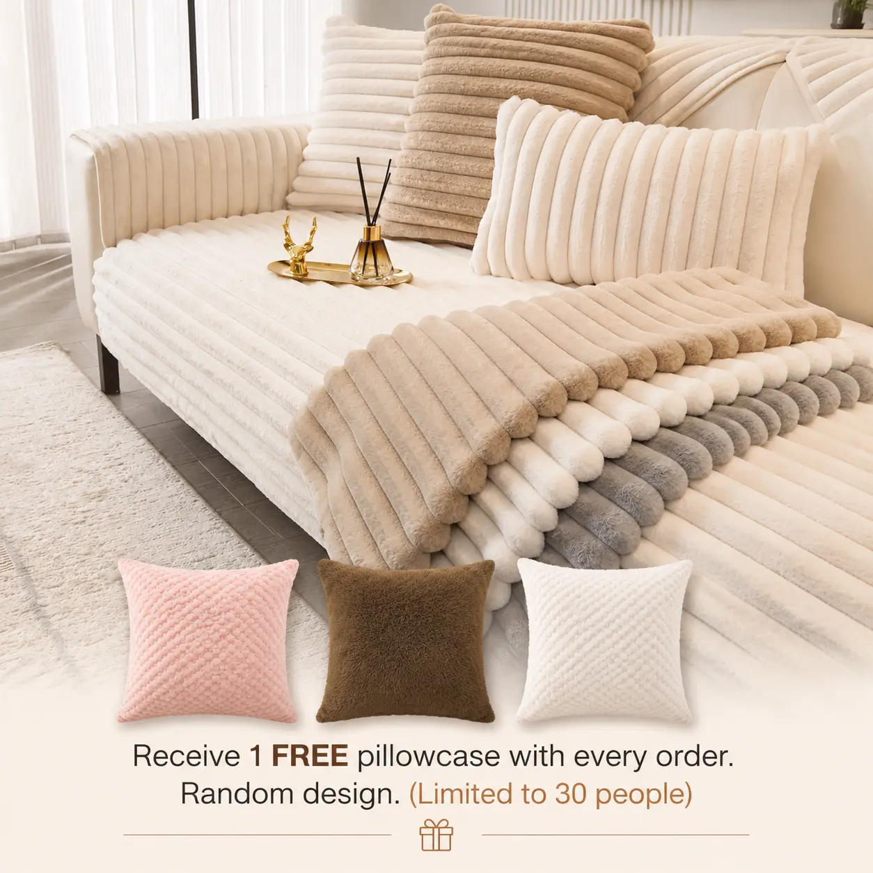 【SlumberHome】Pure Color Sofa Cover, Anti-Slip Sofa Protector, Soft Comfortable Sofa Pillow Case, Decorative Room Accessory for Living Room, Reusable Home Furniture Protection Durable Cushions couch cover for sofa