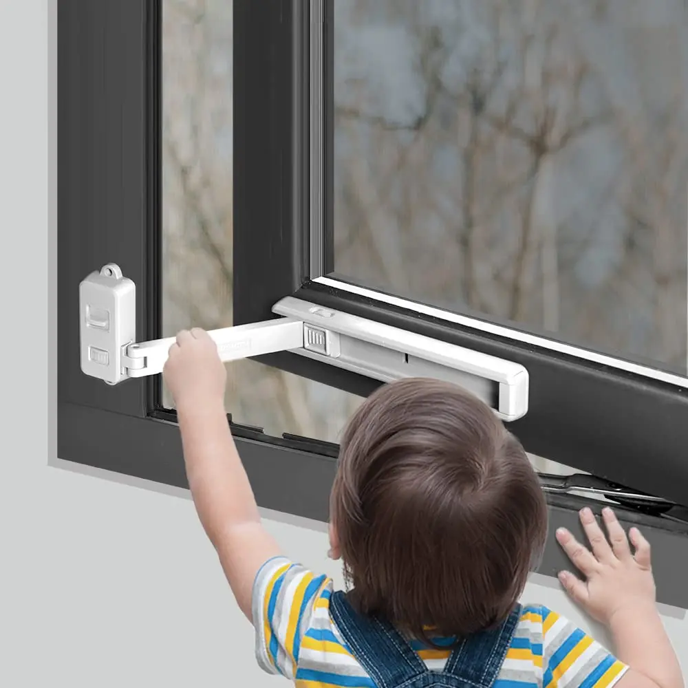 Window Lock Protection Restrictor Safety Stopper Falling Prevention Locks Limiter Easy To Install And Use Adhesive No Tools Need Or Drill(1 Pack White)