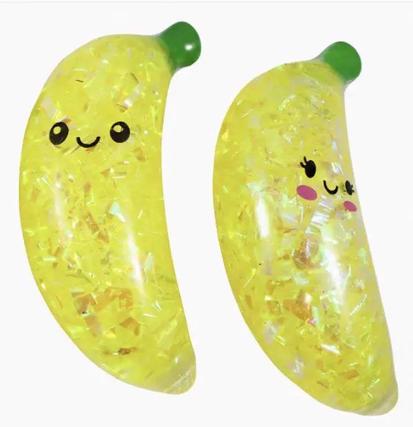 Kawaii Banana Glitter Flakes Orbeez Squishy - Non-Toxic Stress & Anxiety Relief Sensory Squeeze Toy, Soft Desk Companion for Kids