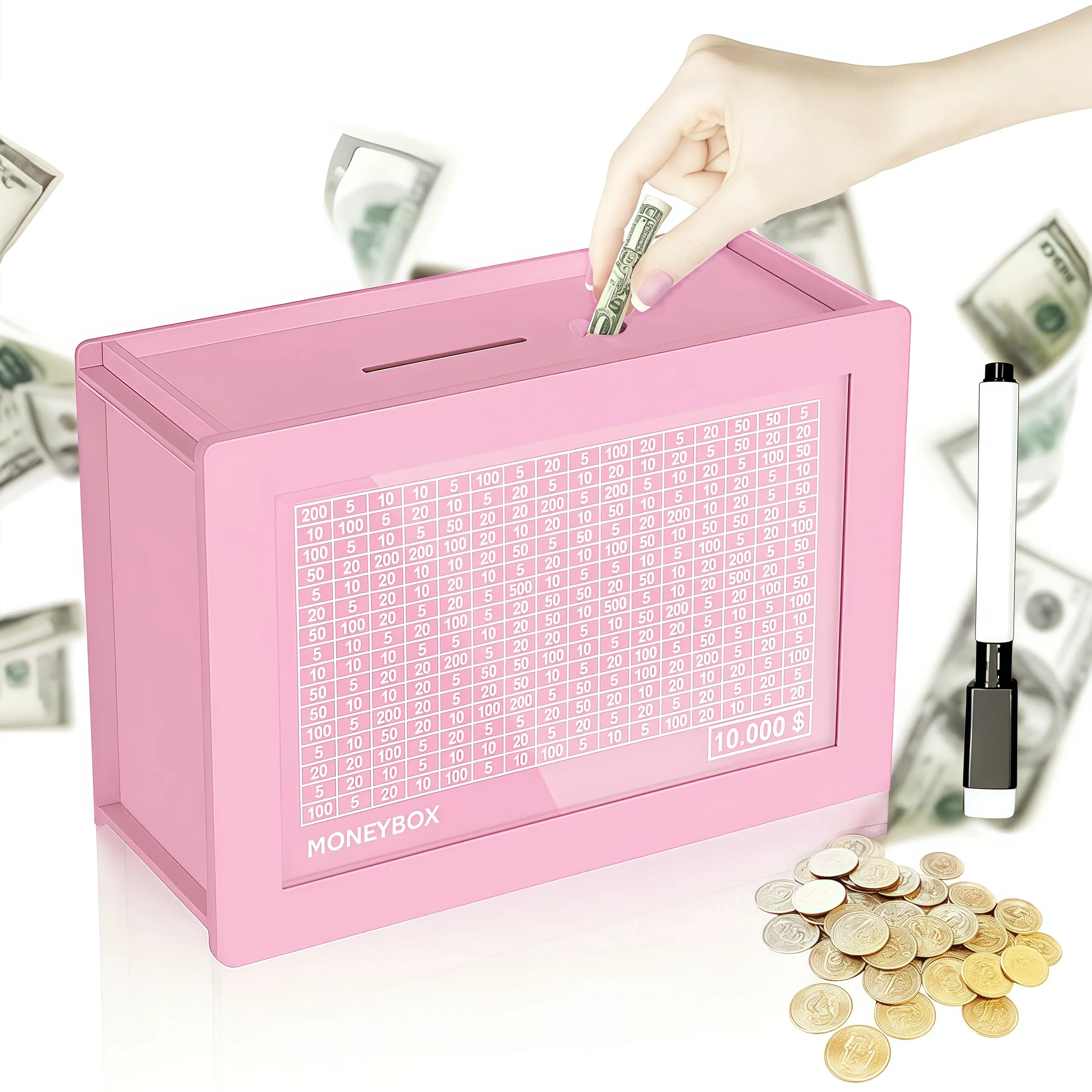 Wooden Savings Box, Countdown Saving Box with 10,000 USD Target, Box with Numbers for Boys & Girls Wooden Savings Box, Countdown Saving Box with 10,000 USD Target, Box with Numbers for Boys & Girls