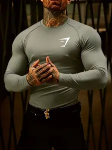 Men's Fitness Compression Long Sleeve Quick-Dry T-Shirt, Elastic Round Neck Breathable Sports Top, Slim Fit Athletic Wear