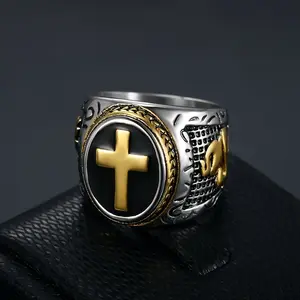 316L Stainless Steel Prayer Hand Cross Ring for Men, Party Jewelry