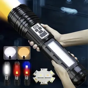 Super Bright Rechargeable LED Flashlight Digital Display Flashlight ABS Material With 15 Lighting Modes COB Lights Handheld Zoomable Tactical Accessories Flashlight, for Outdoor Fishing Emergency Hunting Camping Gifts for Men