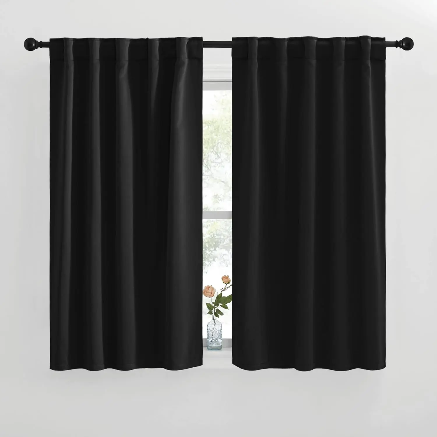 NICETOWN Halloween Blackout Curtains Window Panel Drapes - (Black Color) W42 x L50, Double Panels, Home Decoration Light Blocking Thermal Insulated Rod Pocket & Back Loop Draperies for Bunk Bed