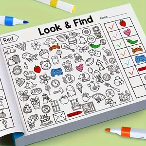 Interactive Hidden Objects Coloring Book, Blue Cover, Focus Training, Educational Fun, over 1000 Patterns, Birthday Gift, Christmas Present