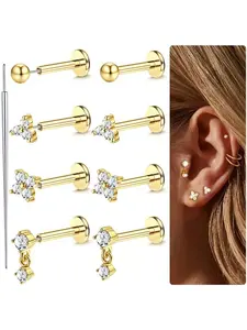 Steel Tragus Piercing Jewelry, Labret Piercing Jewelry, Threadless Push-In Nose Studs, Tragus Earrings, Flat Back, 6/7/8mm