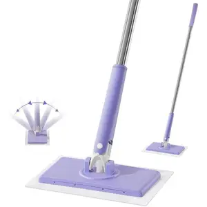 No-wash Mop, Uses Disposable Face Towel, Hands-Free Replacement, Dry and Wet Multi Surface Floor Cleaner, Bathroom Cleaning (Purple)