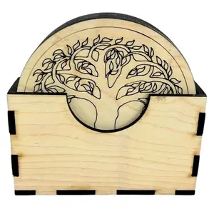 Set of 6 Tree of Life Designed Coasters with Stand | Elite Engraving Works