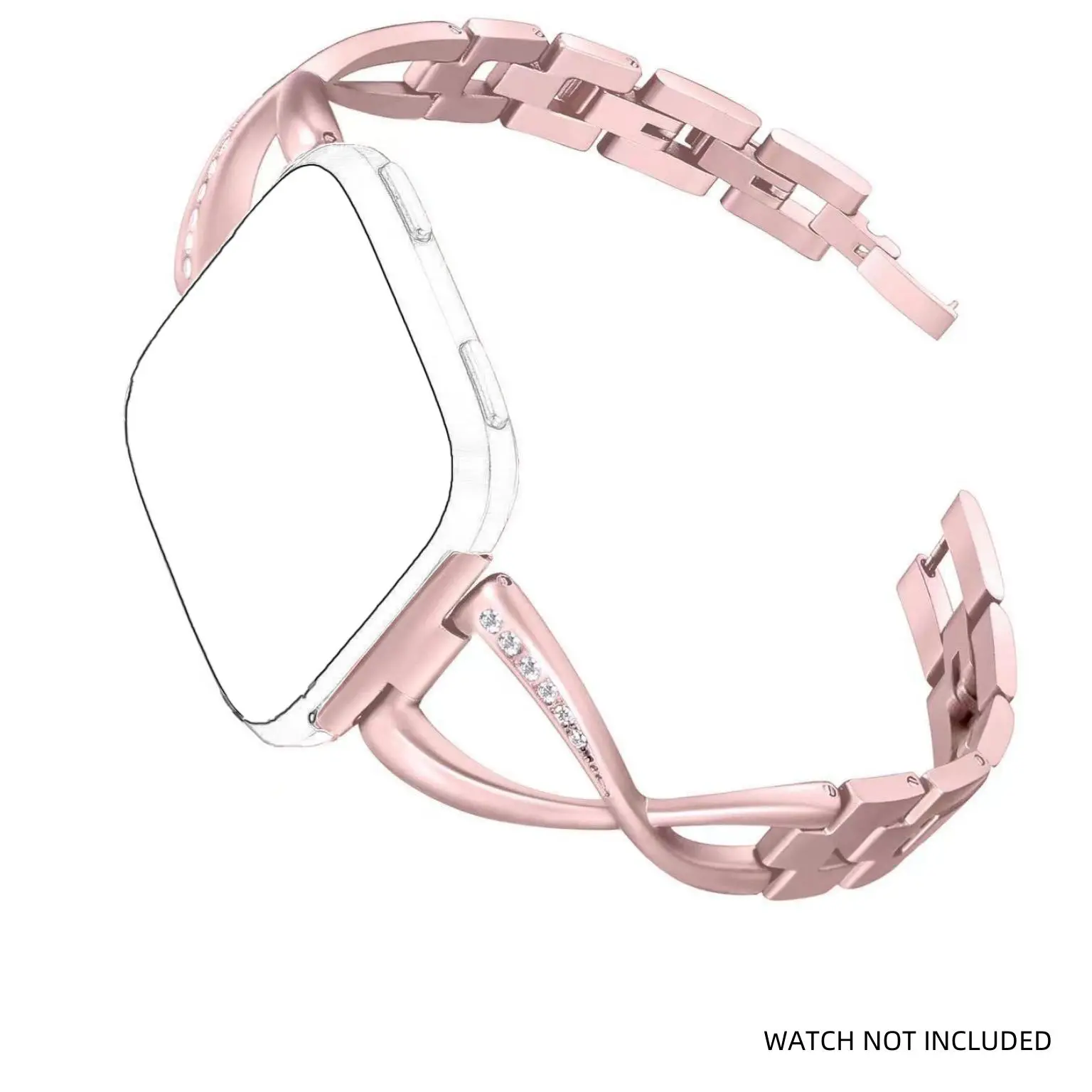Stainless Steel Watch Band (Band Only), Rhinestone Decor Replacement Watch Band for Women, Wearable Smart Watch Accessories Compatible with Fitbit Versa/Versa Lite