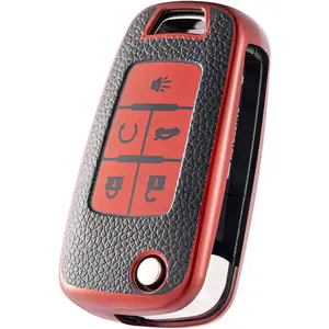 Key Fob Cover for Chevy, Soft TPU Leather Key Fob Case for Chevrolet Camaro Cruze Equinox Malibu Trailblazer Impala Sonic Buick Cascada Encore Car Key Accessories (Red)