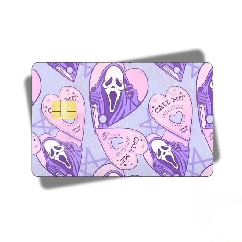 [Buy 1 Get 1 Free] Card Skin Pastel Goth Ghostface, Spooky Kawaii Scream Debit Card Sticker, Pink Ouija Decal