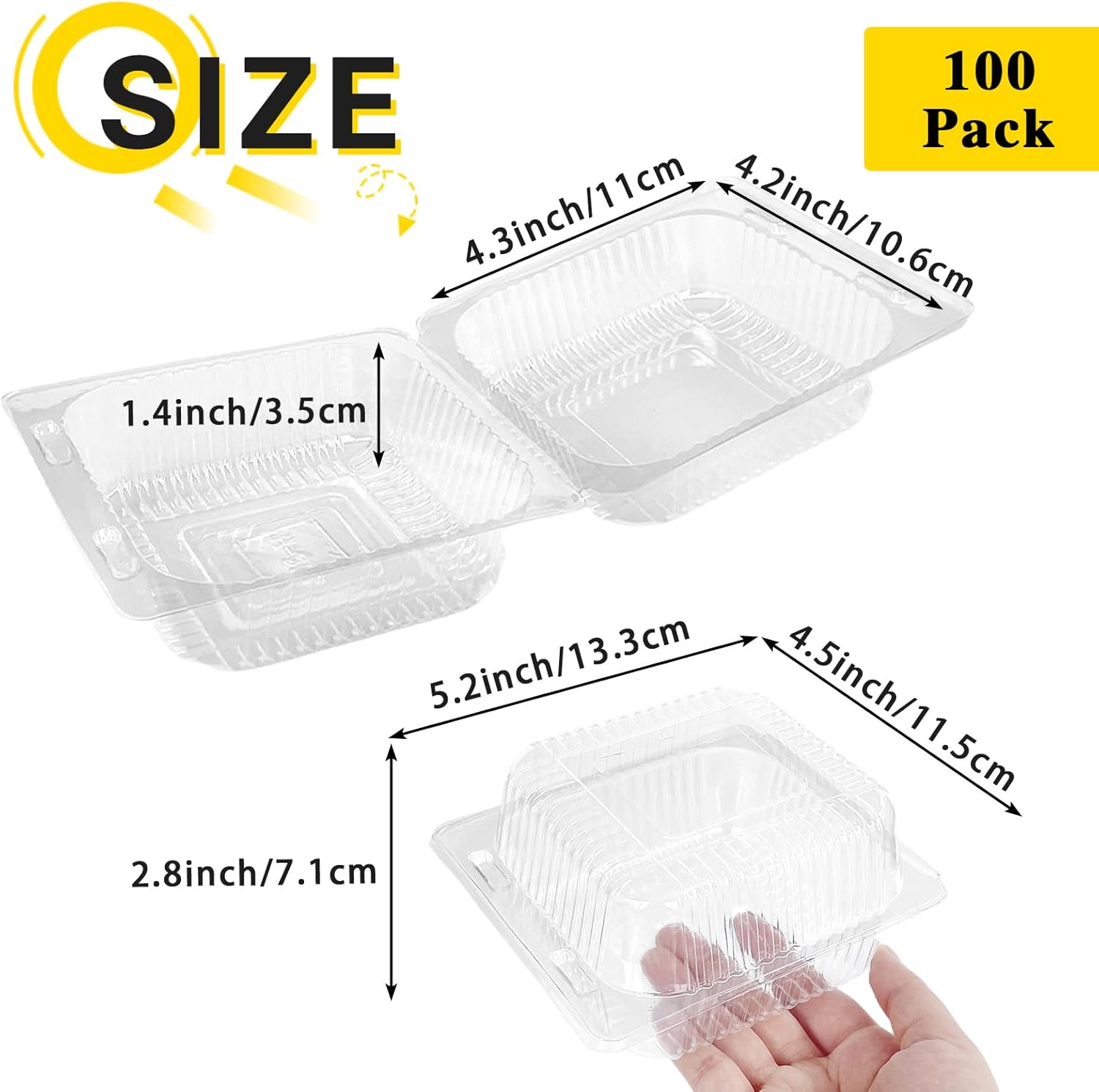 100 Pcs Clear Hinged Plastic Containers with Lids,Individual Cake Slice Containers,Square Plastic Food Container,Disposable Clamshell Take Out Containers for Cakes,Cookies,Pasta,Sandwiches,Salad 100 Pcs Clear Hinged Plastic Containers with Lids,Individual Cake Slice Containers,Square Plastic Food Container,Disposable Clamshell Take Out Containers for Cakes,Cookies,Pasta,Sandwiches,Salad