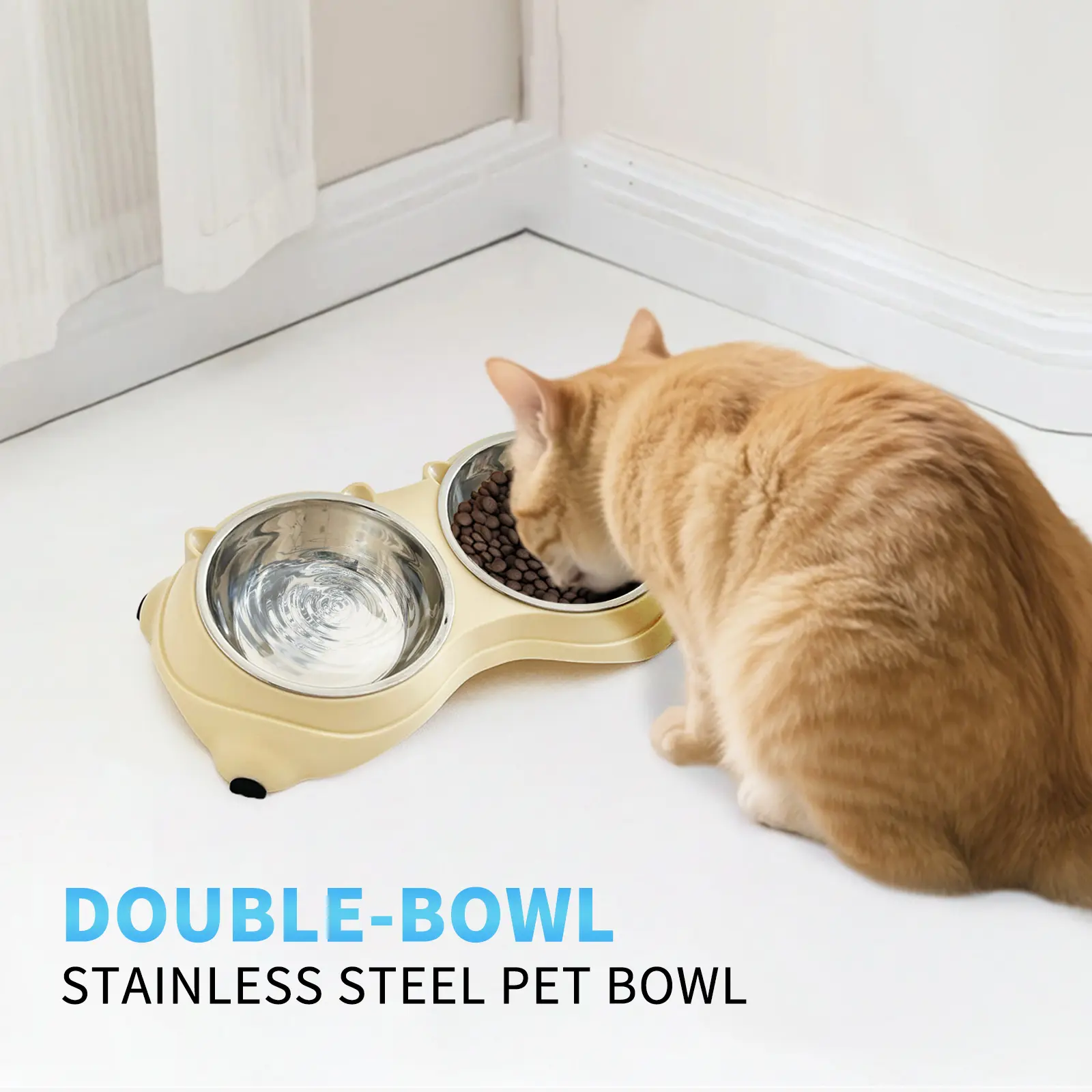 PawEssentials US Cute Bear Macaron Double Stainless Steel Pet Bowls, Non-Slip Anti-Tip Raised Cat & Puppy Feeder, Detachable Washable Food Water Dish for Kittens Small Dogs, Rustproof Safe Pet Feeding Station, Stylish Home Pet Essentials