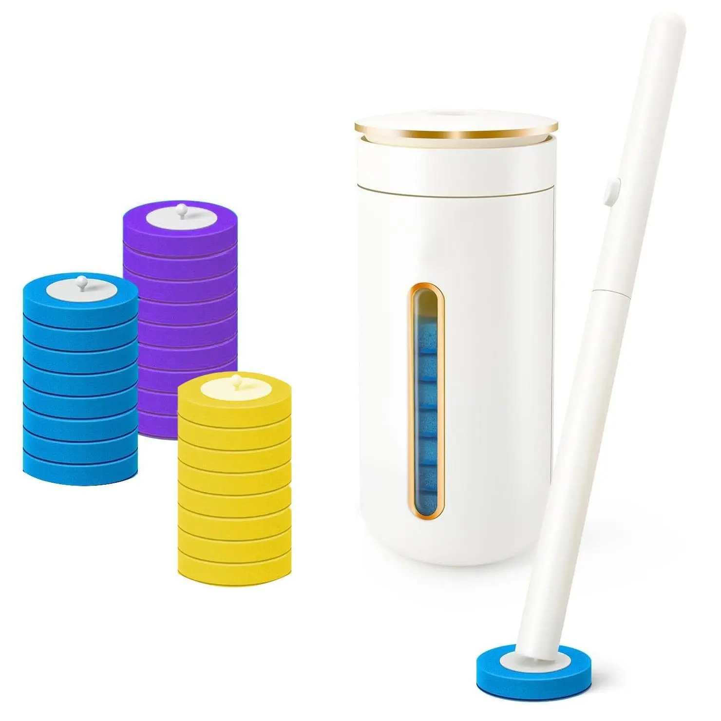 Wall Mount Disposable Toilet Brush System | Complete Starter Kit with Toilet Wand, Storage Caddy & 24 Scented Refill Heads, Hygienic Bathroom Toilet Bowl Cleaner