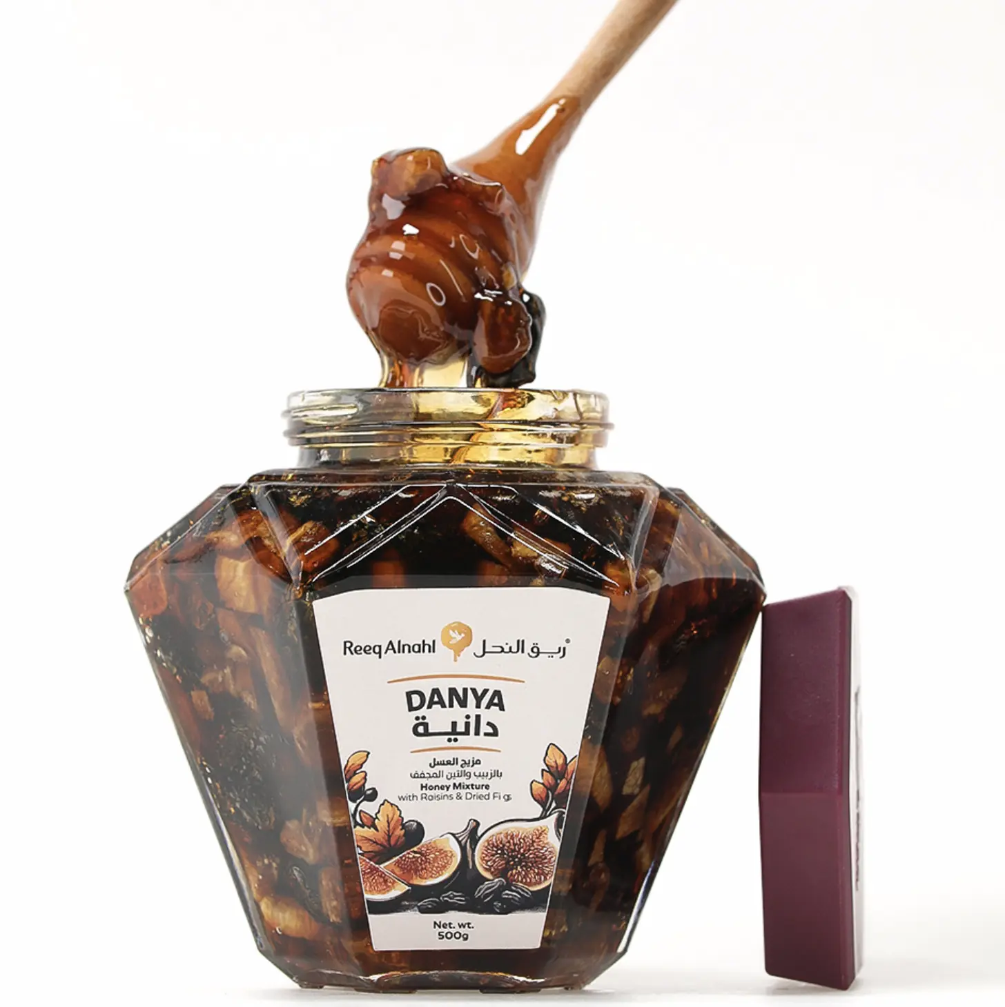 Reeq Alnahl Danya Honey 500g - Authentic Blend of Raisins & Figs - 100% Natural Honey Mixture from Saudi Arabia - Delicious & Pure Honey Product Deliciousness Authenticity