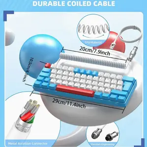 T60PRO 60% Mechanical Keyboard And Mouse Combo+Coiled USB C Cable, Compact RGB LED Backlit Keyboard, Linear Red Switch, 6400 DPI Programmable RGB Mouse For PC Mac Gamer(Blue&White)