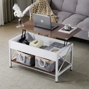 summervibes Karlhome 36" Lift Top Coffee Table with Free Cloth Storage Bins, White Walnut Framhouse Coffee Tables for Living Room, Small Modern Coffee Table for Small Space in Minimalistic Style, Dark Walnut