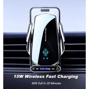 Wireless Car Charger Car Phone Holder Mount 15W Fast Charging Auto Clamping Smart Gravity Sensor for IOS Android Smartphone 360° Rotating Ball Magnetic Suction Heads