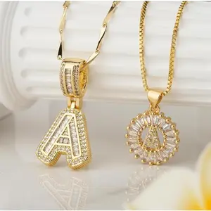 Iced Out 3D Bubble Letter Necklace Set • Bling Zirconia Initial Pendant • 2Pcs Stacking Chains for Men & Women