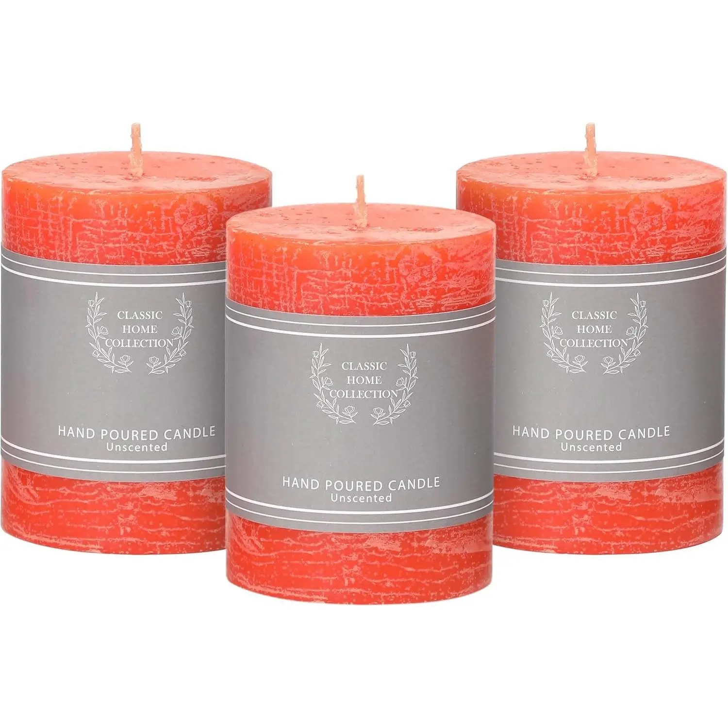 Set of 3 3x4 Inch Orange Unscented Dripless Pillar Candles, Long Burning Fall Candles for Halloween Thanksgiving Home Decorations
