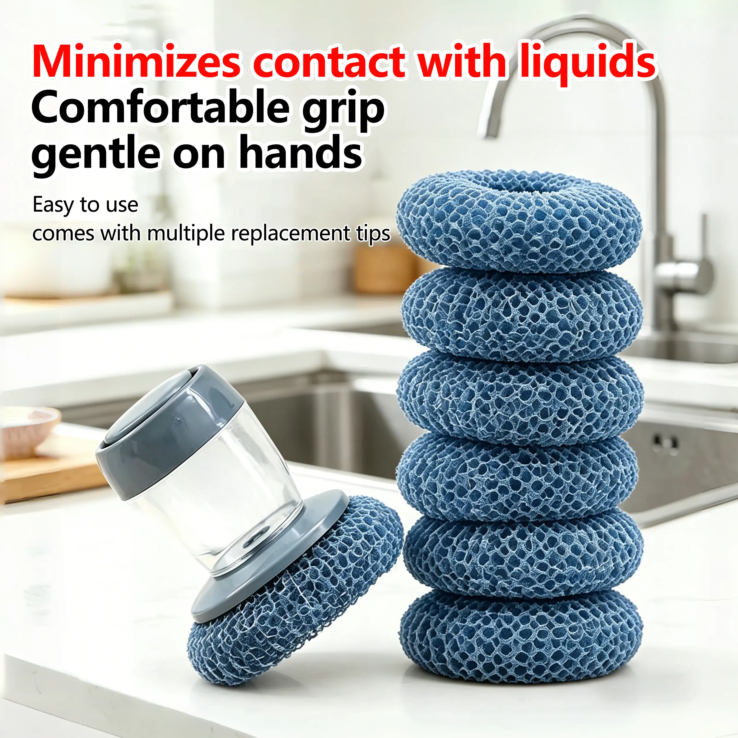 Kitchen pot brush, automatic liquid adding pot brush, Kitchen Brush, Automatic Liquid Filling Comfort Handle Soap pot brush Scrubber, Convenient Pot Scrubber for Manicure, Frying pan cleaning brush, plates, Gentle-on-the-hands cleaning brush