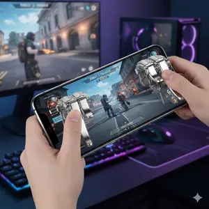 Ultra-Sensitive Mobile Gaming Controller L1 R1 L2 R2 Triggers & Thumbsticks for FPS eSports. Ergonomic Fast Aim Shoot, Precision Auto-Fire, Easy Setup. Must-Have Competitive Gaming Accessory to Rank Up.