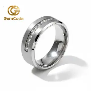 6mm Titanium Beveled Diamond Ring The Perfect Gift Couple's/Mother's Day Gift Stainless Steel Band Featuring 9 Princess Cut Diamonds Smooth Luxury Ring.