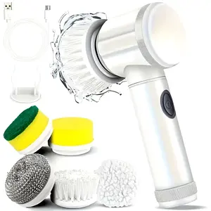 1 Set 5-in-1 Electric Rotating Floor Washer with 5 Replaceable Brush Heads, Cordless, Handheld, Rechargeable, Powerful Cleaning Tool