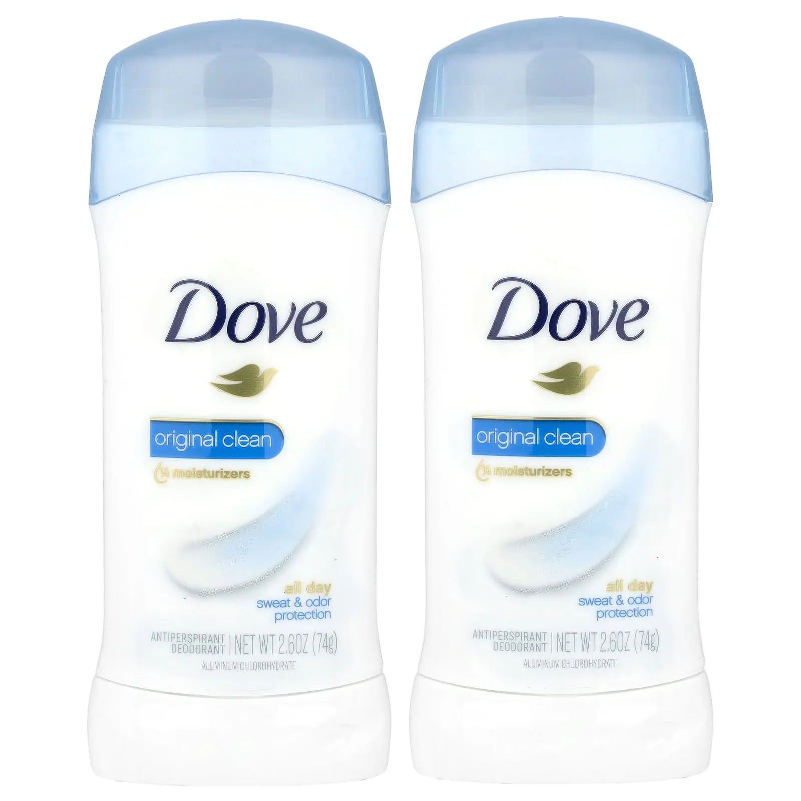 Dove Antiperspirant Deodorant, Original Clean, 2 Pack, 2.6 oz (74 g) Each