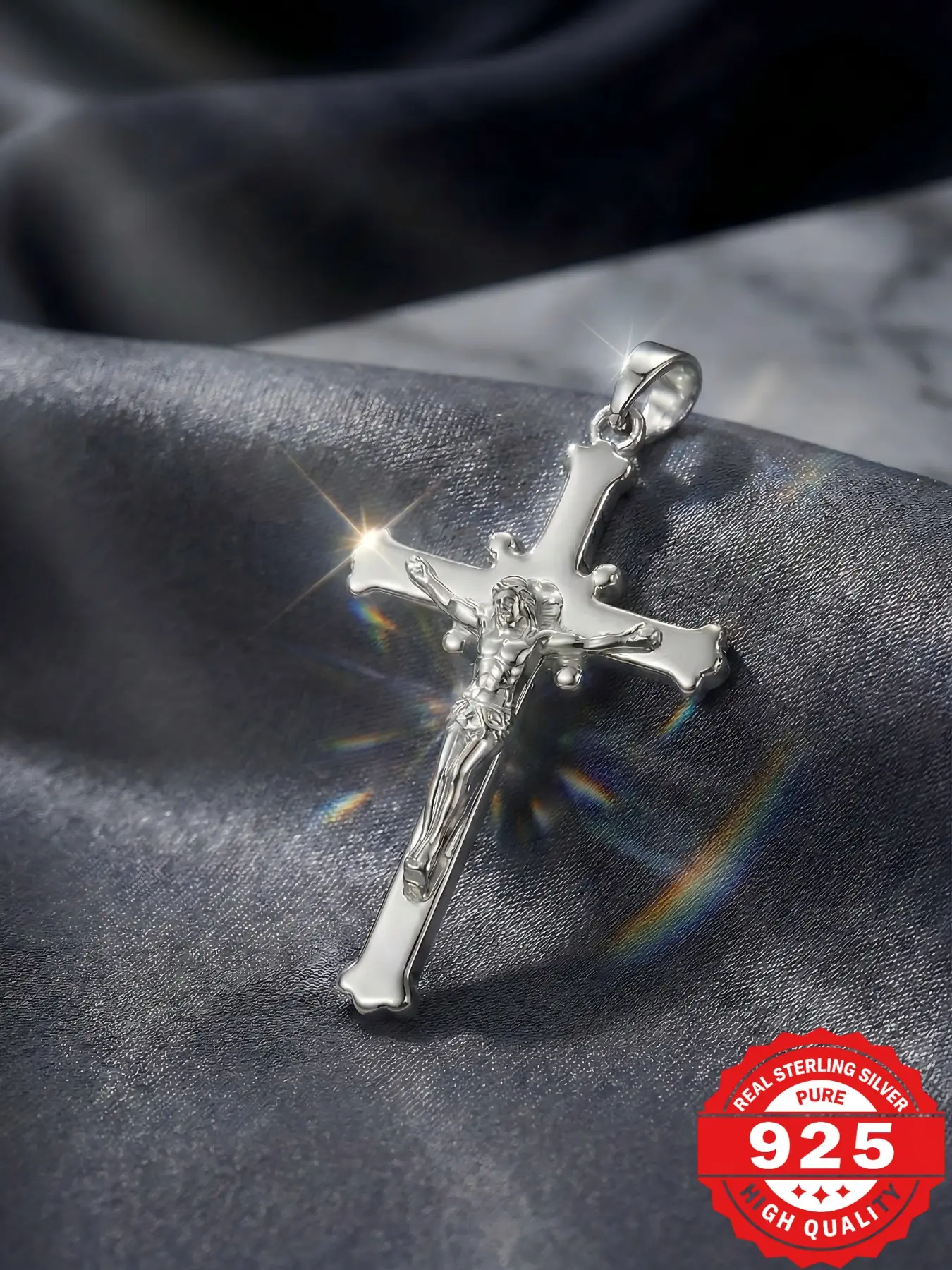 Authentic 925 Sterling Silver Crucifix Pendant | Jesus Cross Charm Men Women | Faith Jewelry Gift Pendant Design Religious Cross Pendant Jewellery Pendant (Pendant Only)