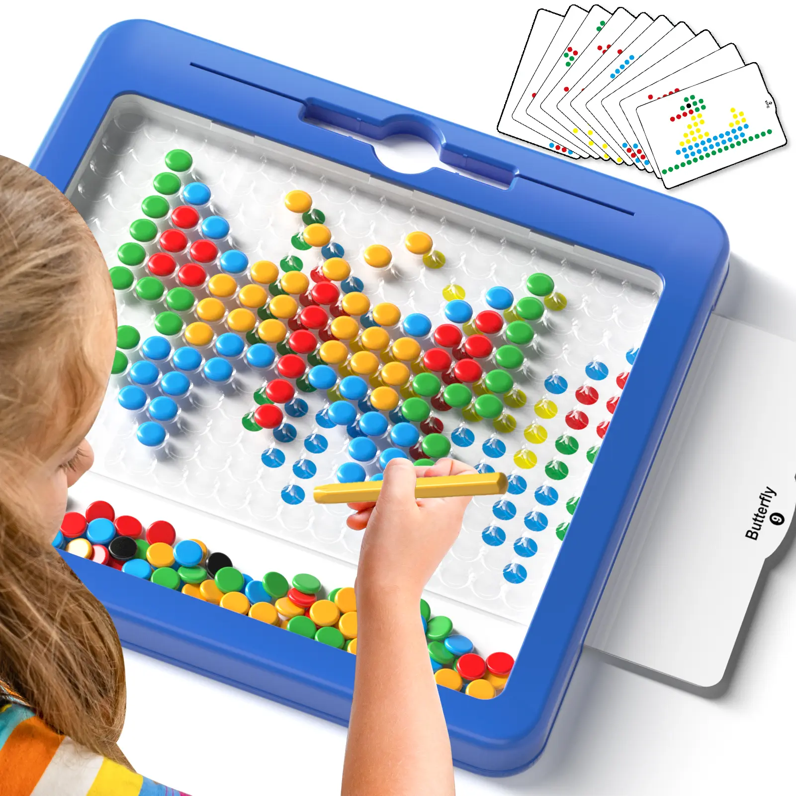 Toddler Magnetic Drawing Board STEM Early Learning Puzzle Toy for 2-5 Year Olds, Dot-Magnet Doodle Board for Fine Motor Skills & Hand-Eye Coordination, Montessori Toy with Multiple Pattern Cards for Indoor Fun, Magnetic Drawing Boards