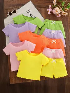 Baby Girl Clothes Set, Striped Short Sleeve Top & Shorts, Daily Casual Outdoor Wear, Perfect Gift for Granddaughter/daughter